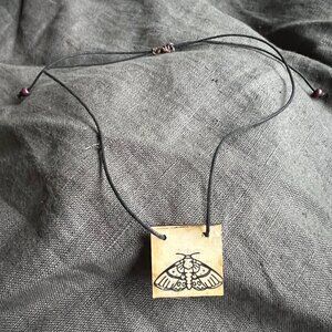 wooden moth pendant natural necklace